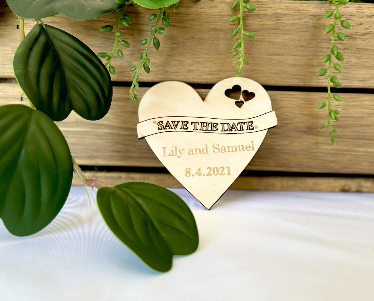 Engraved Wooden Heart "Save the Date" | Design Hut