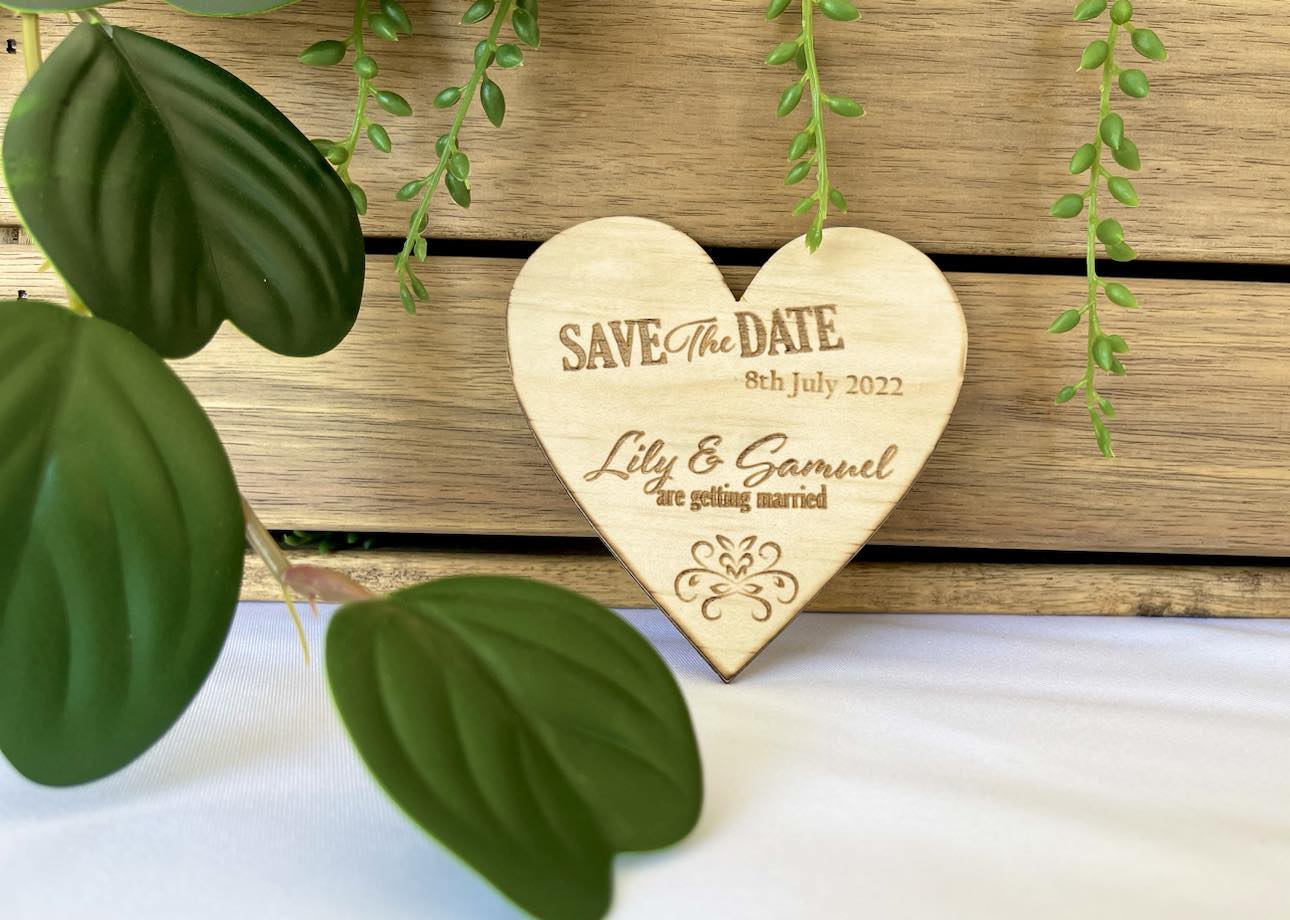 Engraved Wooden Heart "Save the Date" | Design Hut