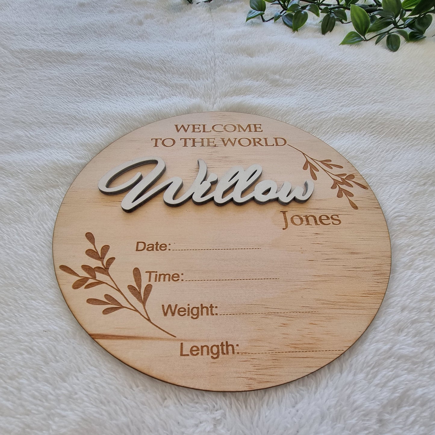 "Welcome to The World" Personalised Baby Announcement Plaque - Design Hut Mandurah