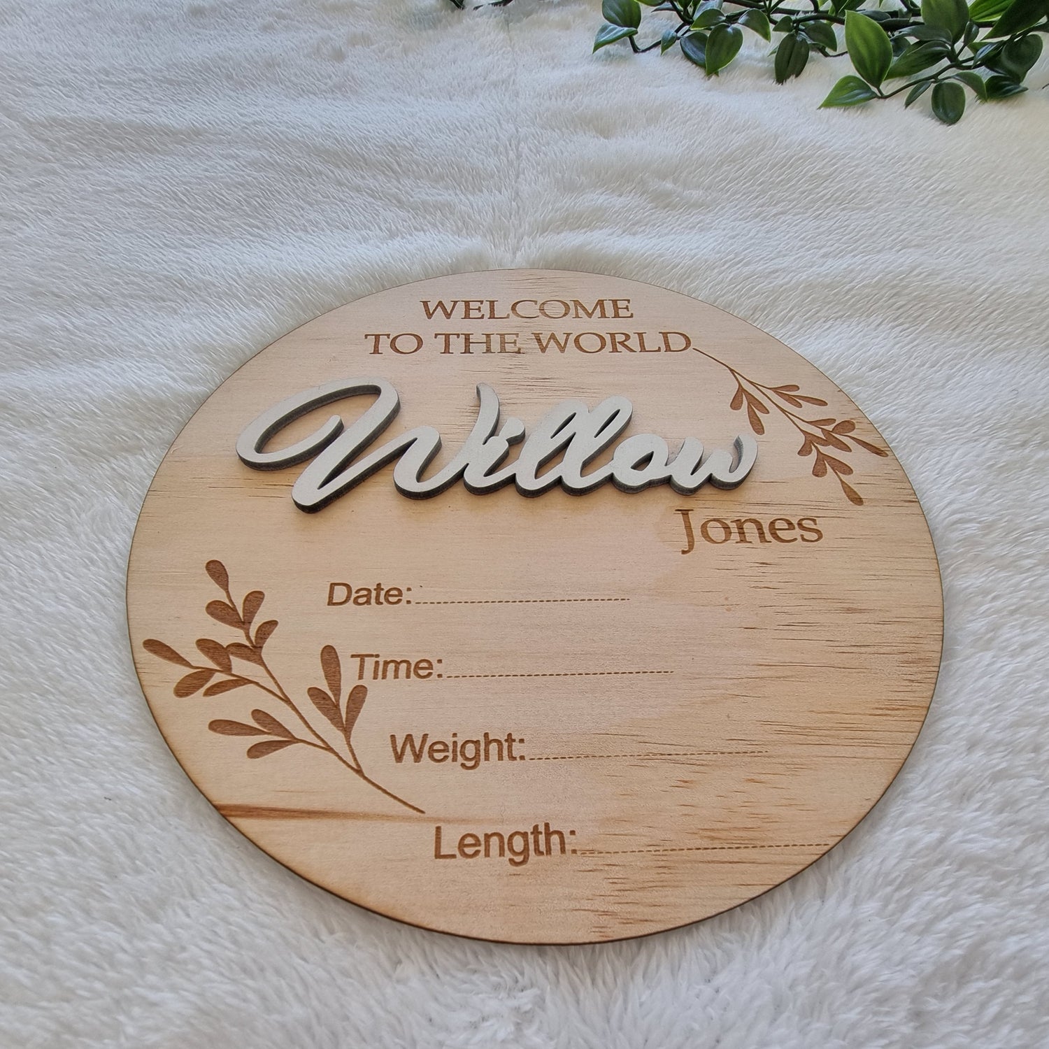 "Welcome to The World" Personalised Baby Announcement Plaque - Design Hut Mandurah