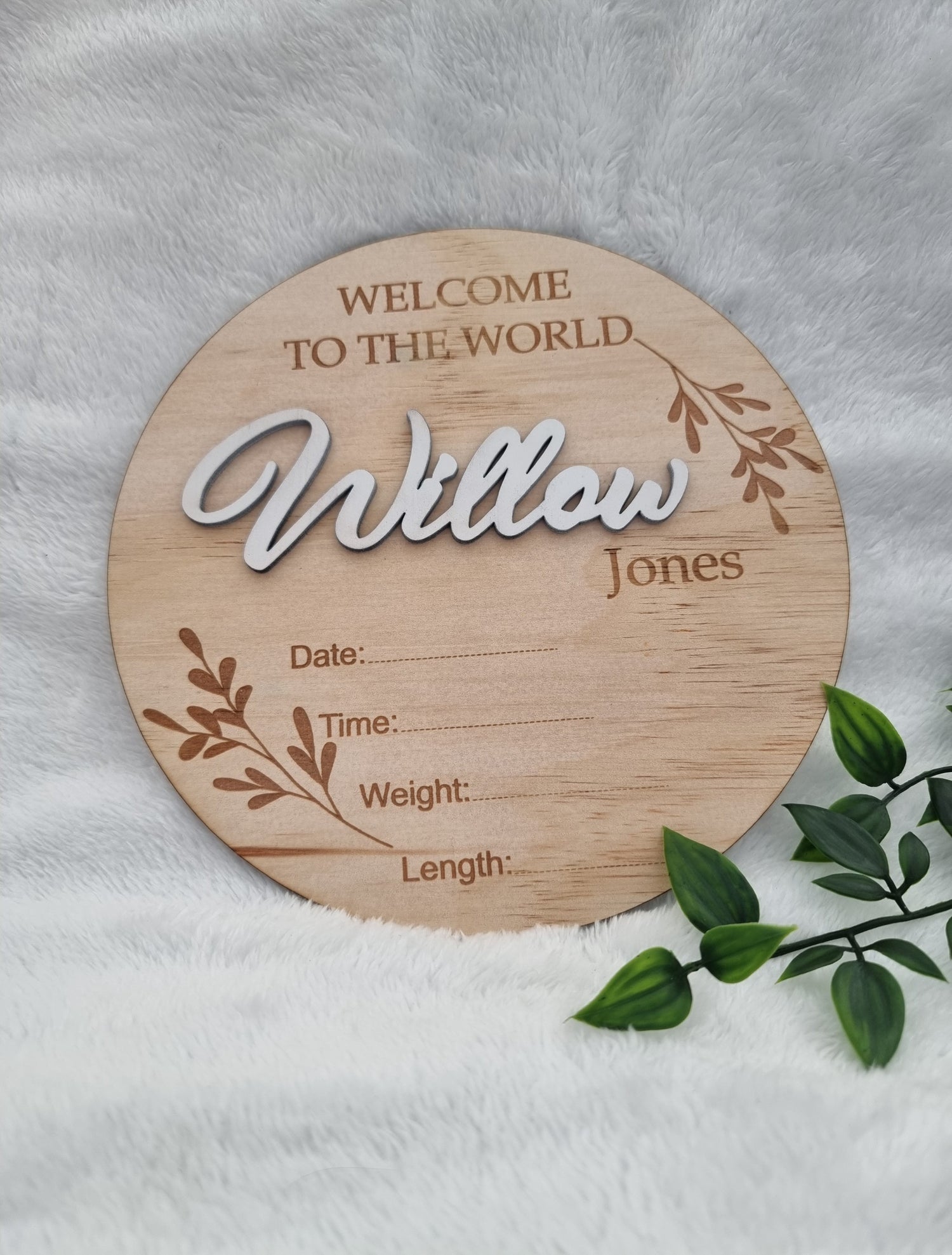 "Welcome to The World" Personalised Baby Announcement Plaque - Design Hut Mandurah