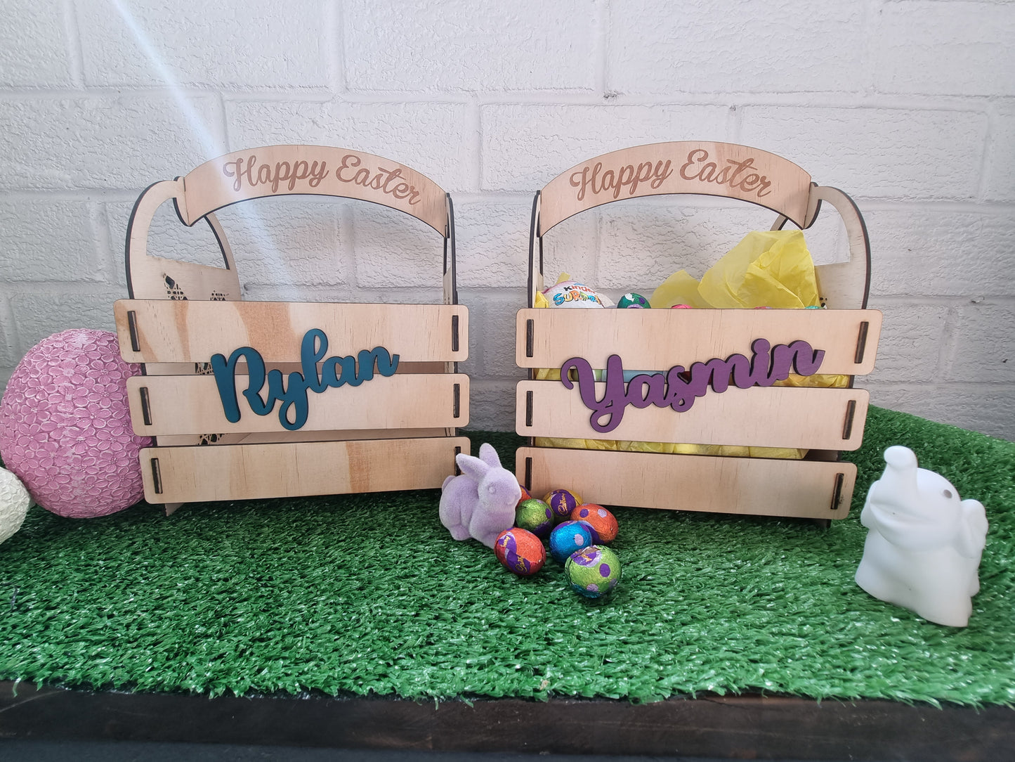 Easter Egg Wooden Rattan Bunny Design Basket / Crate Design Hut