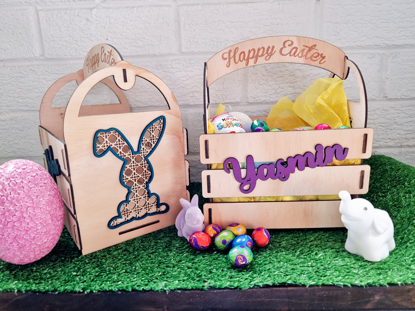 Easter Egg Wooden Rattan Bunny Design Basket / Crate Design Hut