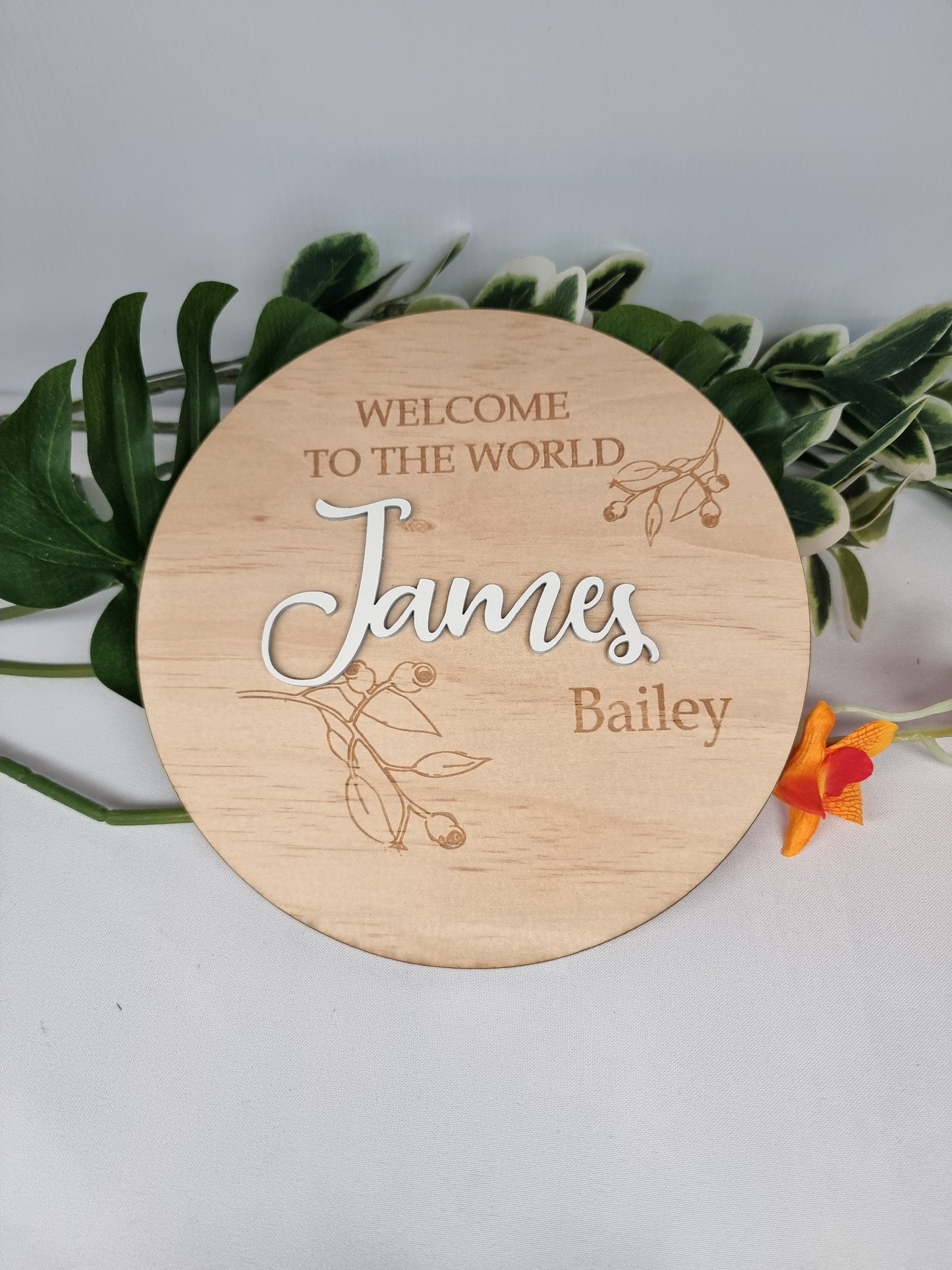 "Welcome to the World" Wooden Birth Announcement Disc - Design Hut