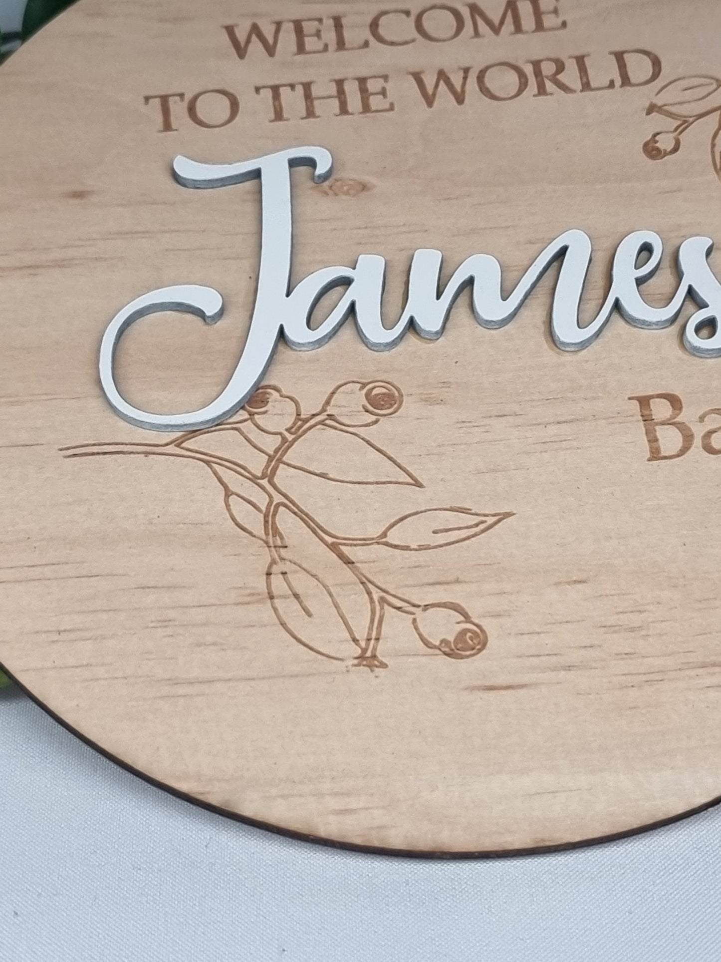 "Welcome to the World" Wooden Birth Announcement Disc - Design Hut