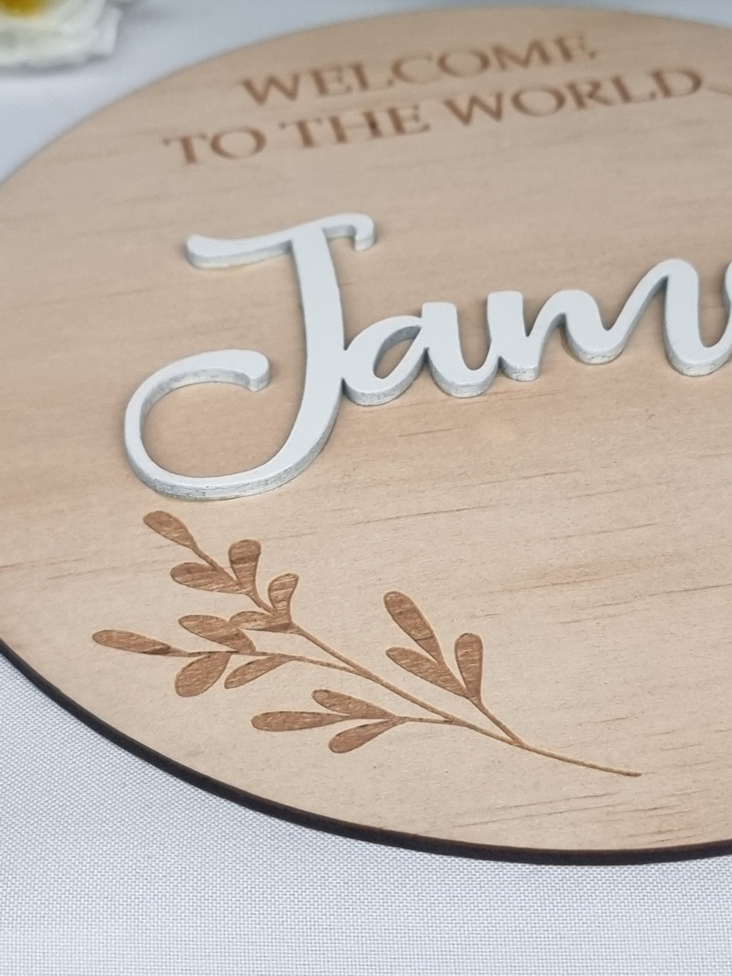 "Welcome to the World" Wooden Birth Announcement Disc - Design Hut