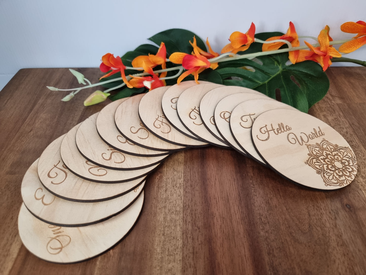Wooden Milestones "Hello World to 1 year" Laser Mandala discs - Design Hut