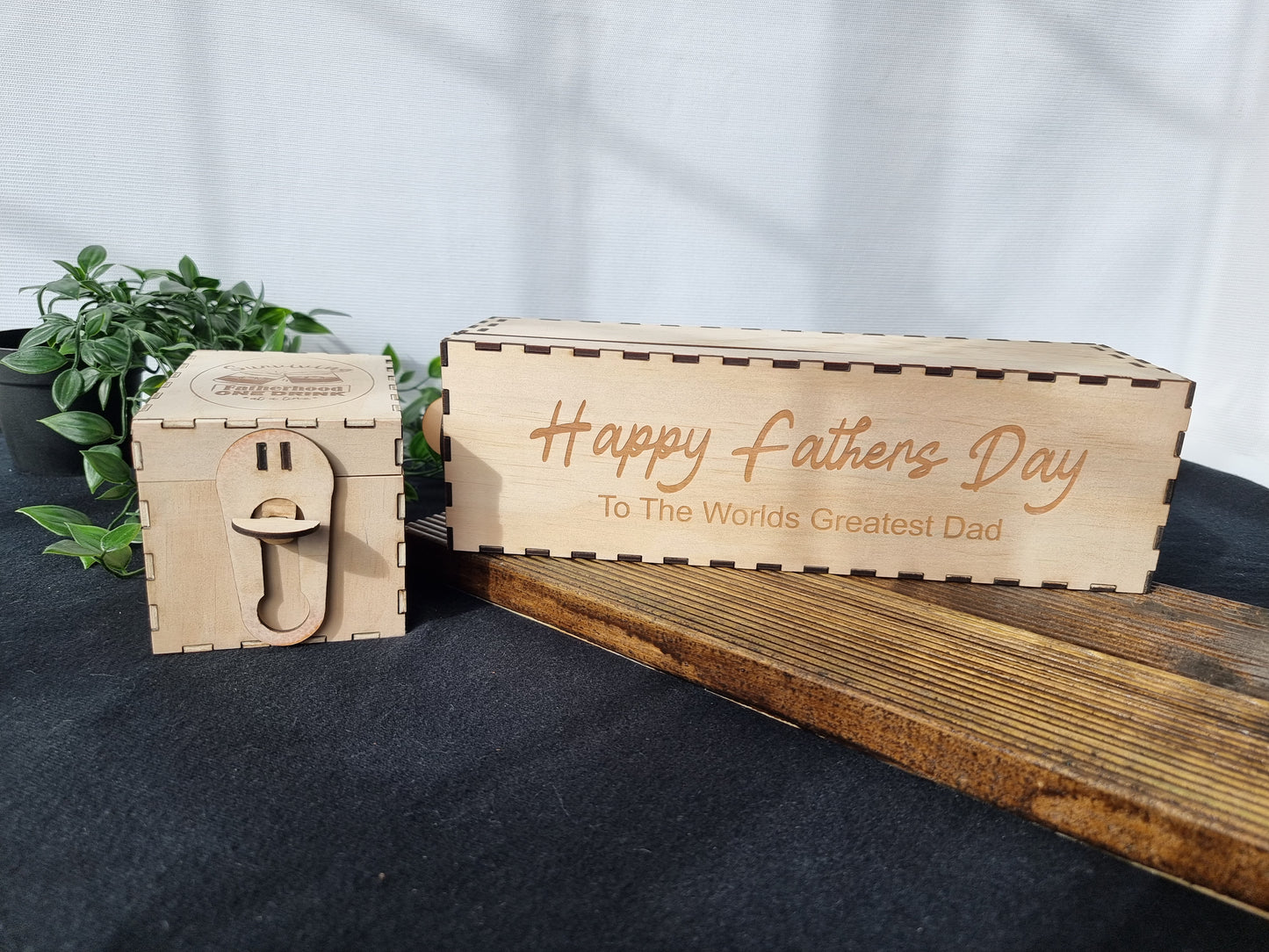 Fathers Day Engraved Wooden Bourbon Box Holder Opening Mechanism