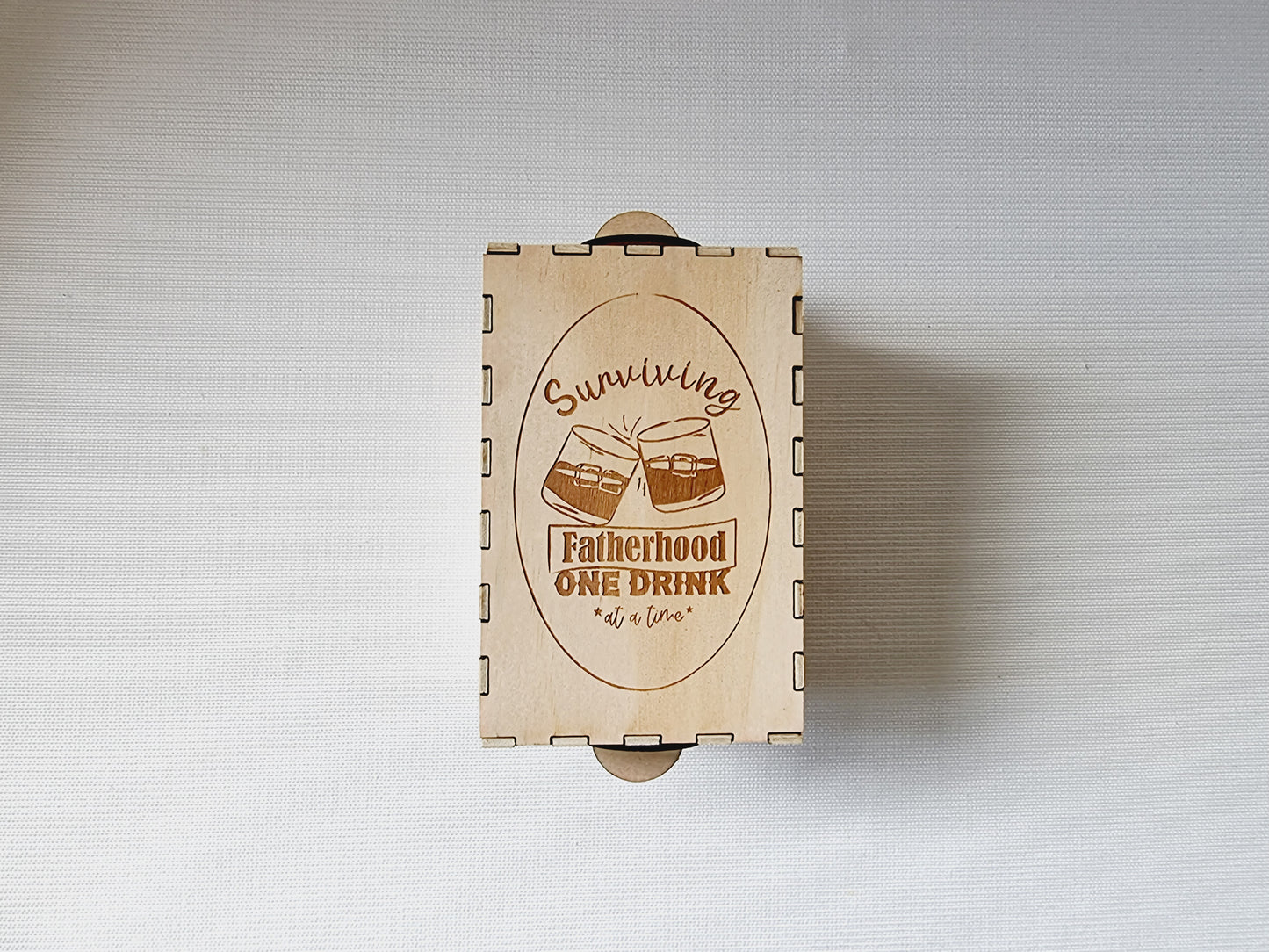 Fathers Day Engraved Wooden Bourbon Box Holder Opening Mechanism