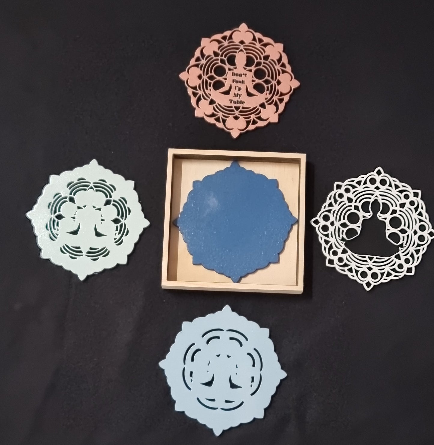 Boho Mandala patterned Wooden Coaster Set