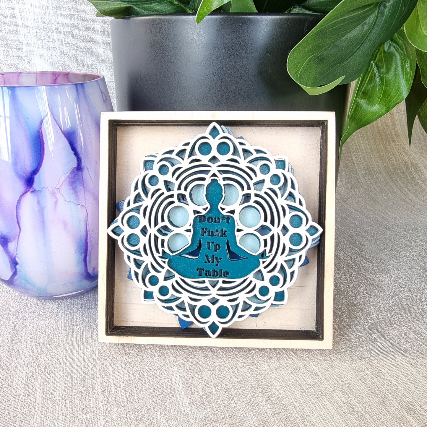 Boho Mandala patterned Wooden Coaster Set