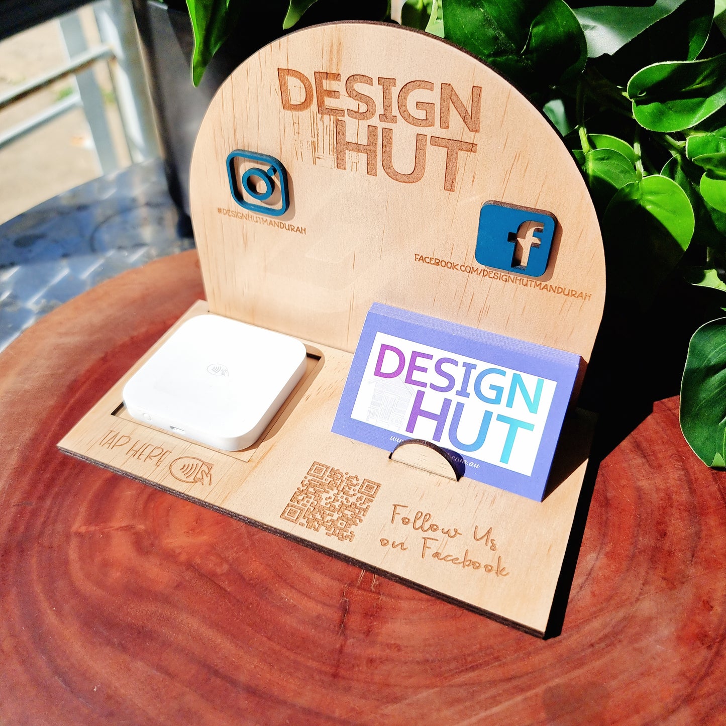 Wooden Square Reader + Business Card Dock