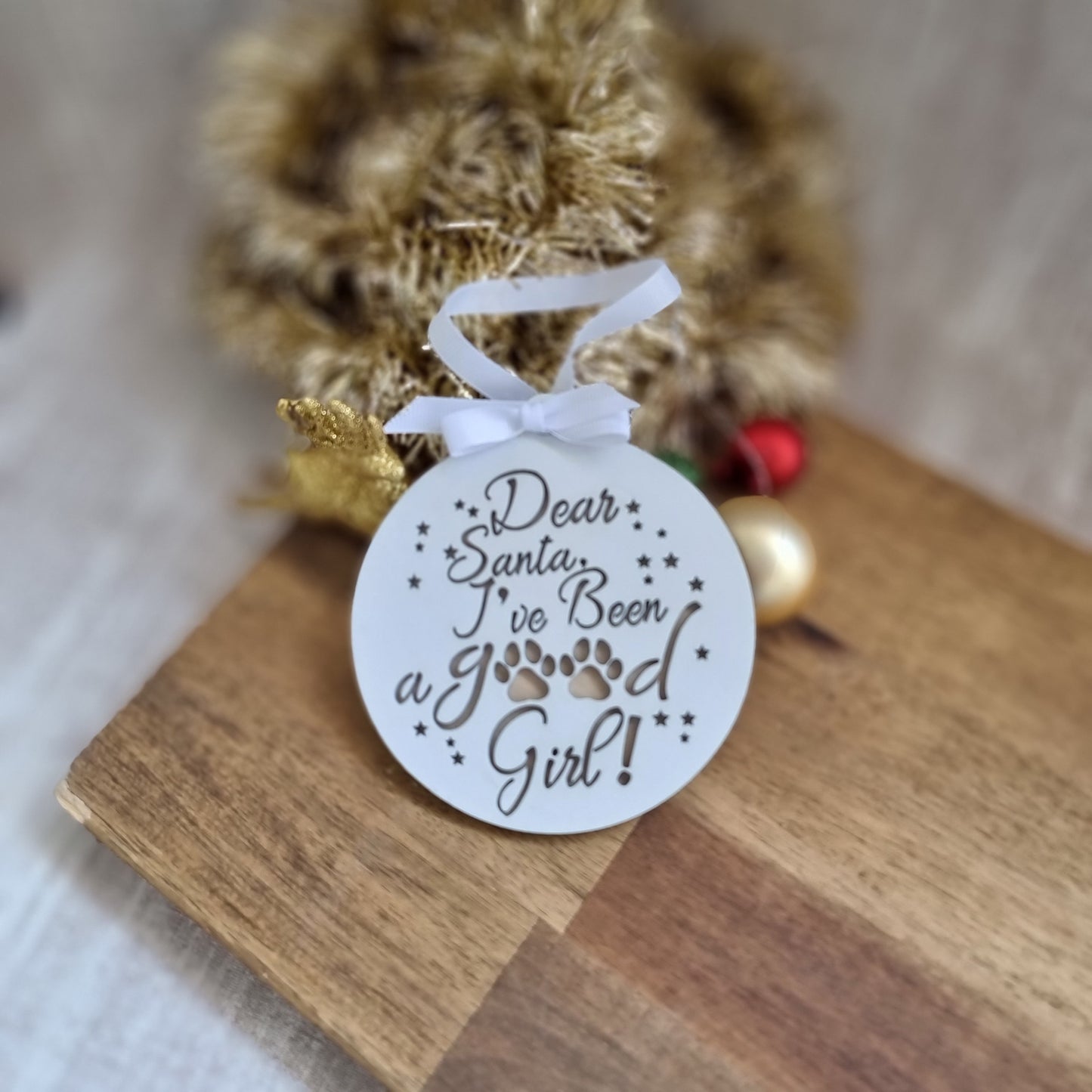Dear Santa Paw Decoration. I've been a good Girl/Boy - Dog Paw Ornament | Design Hut