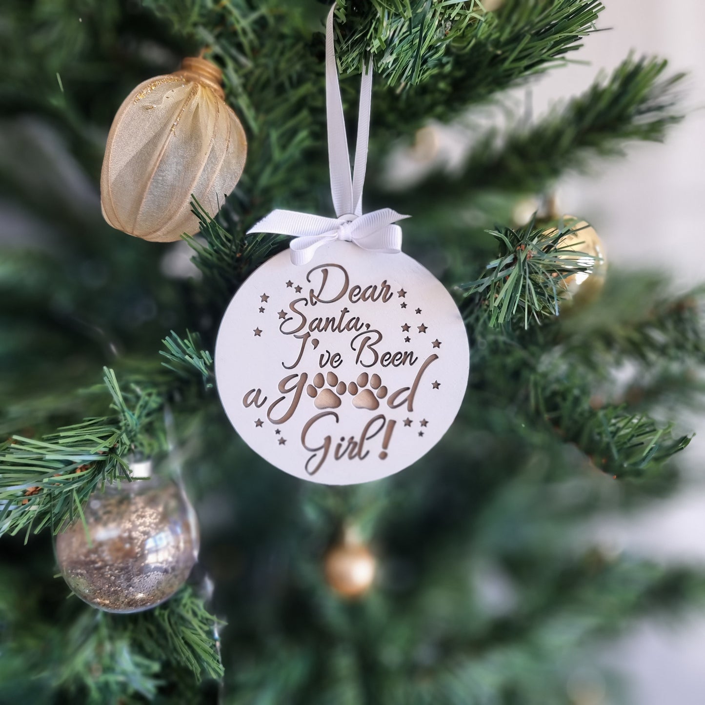 Dear Santa Paw Decoration. I've been a good Girl/Boy - Dog Paw Ornament | Design Hut