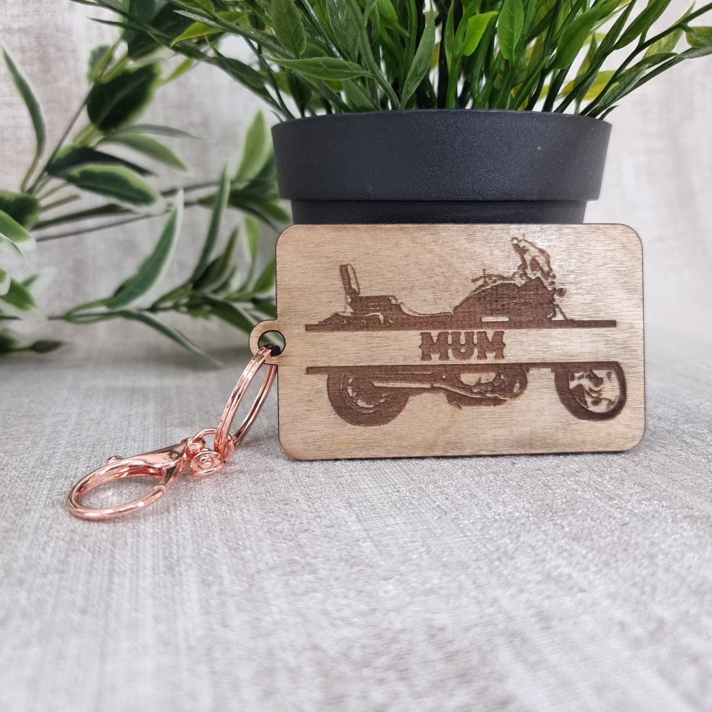 Wooden Laser Engraved motorbike keyring