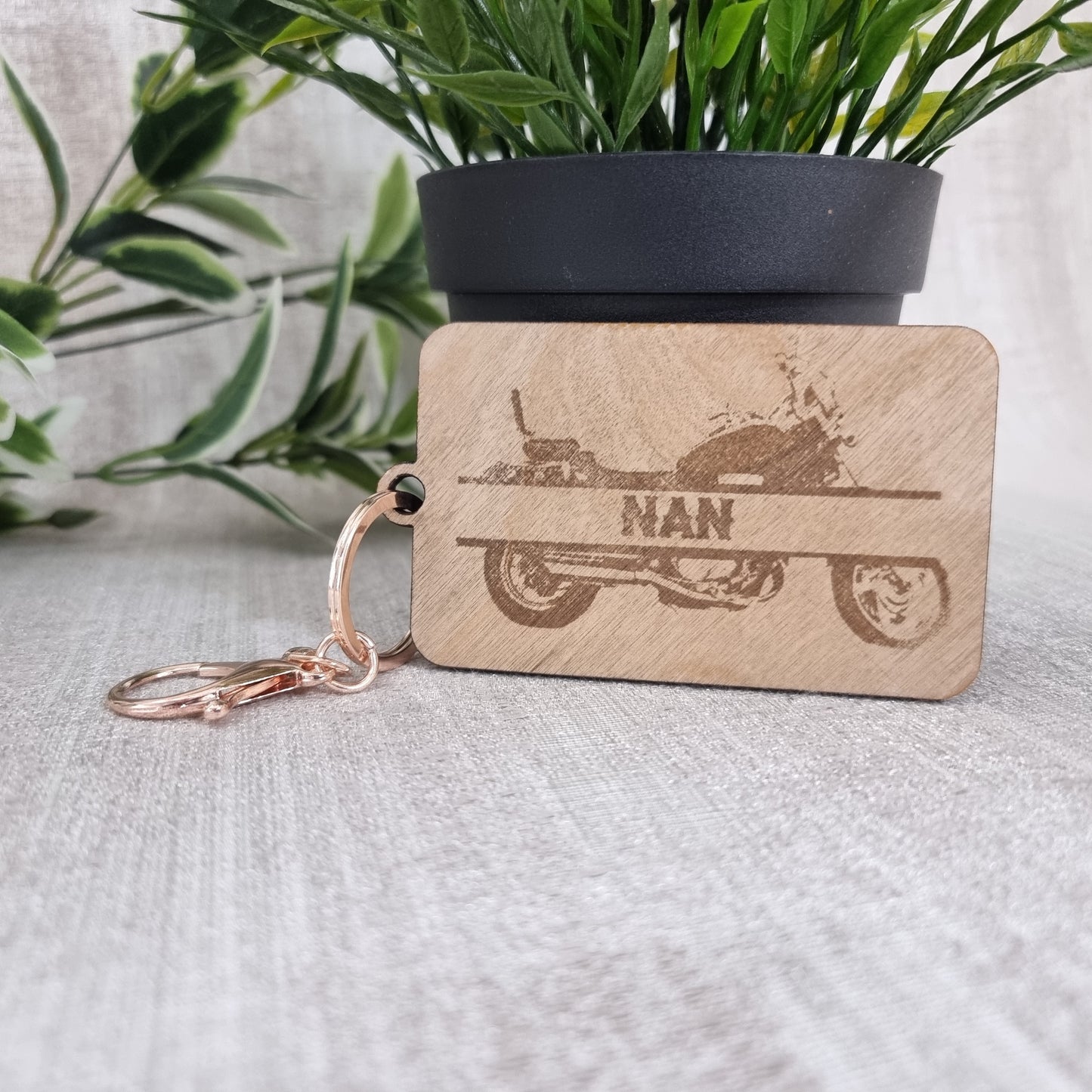 Wooden Laser Engraved motorbike keyring