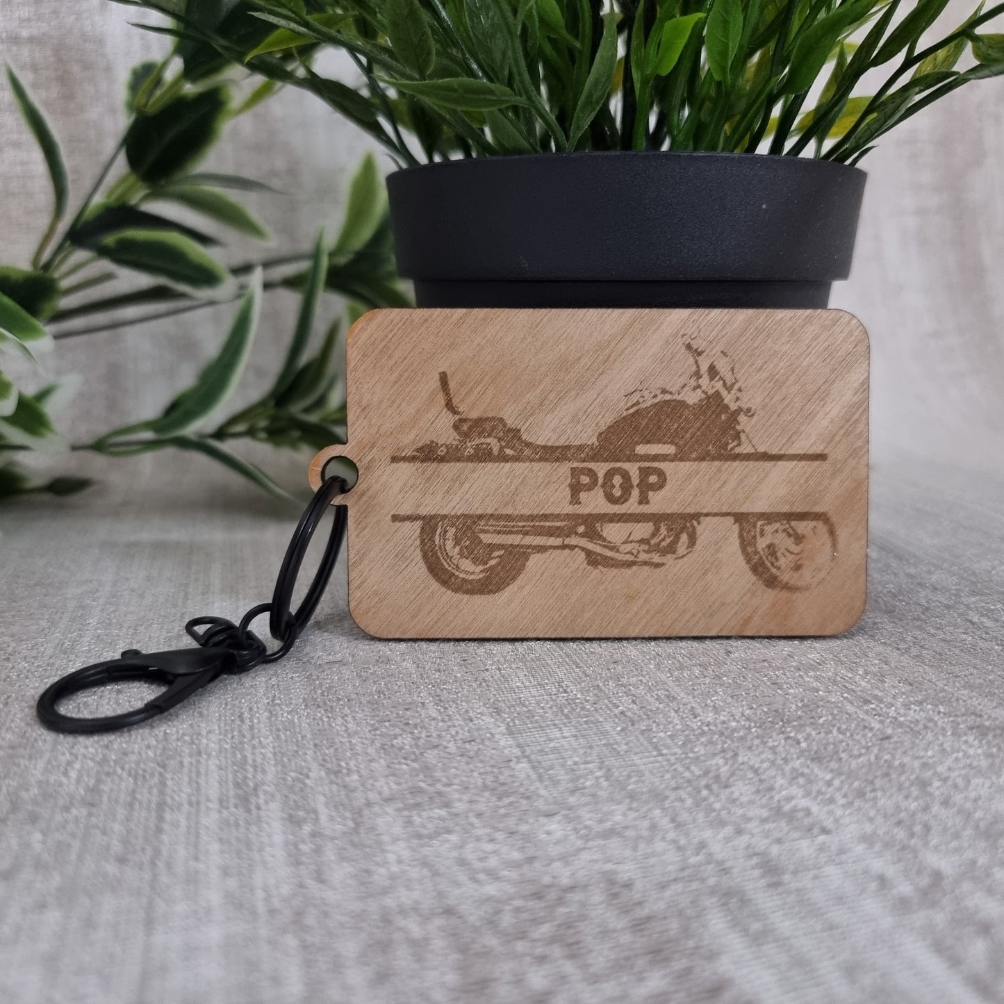 Wooden Laser Engraved motorbike keyring