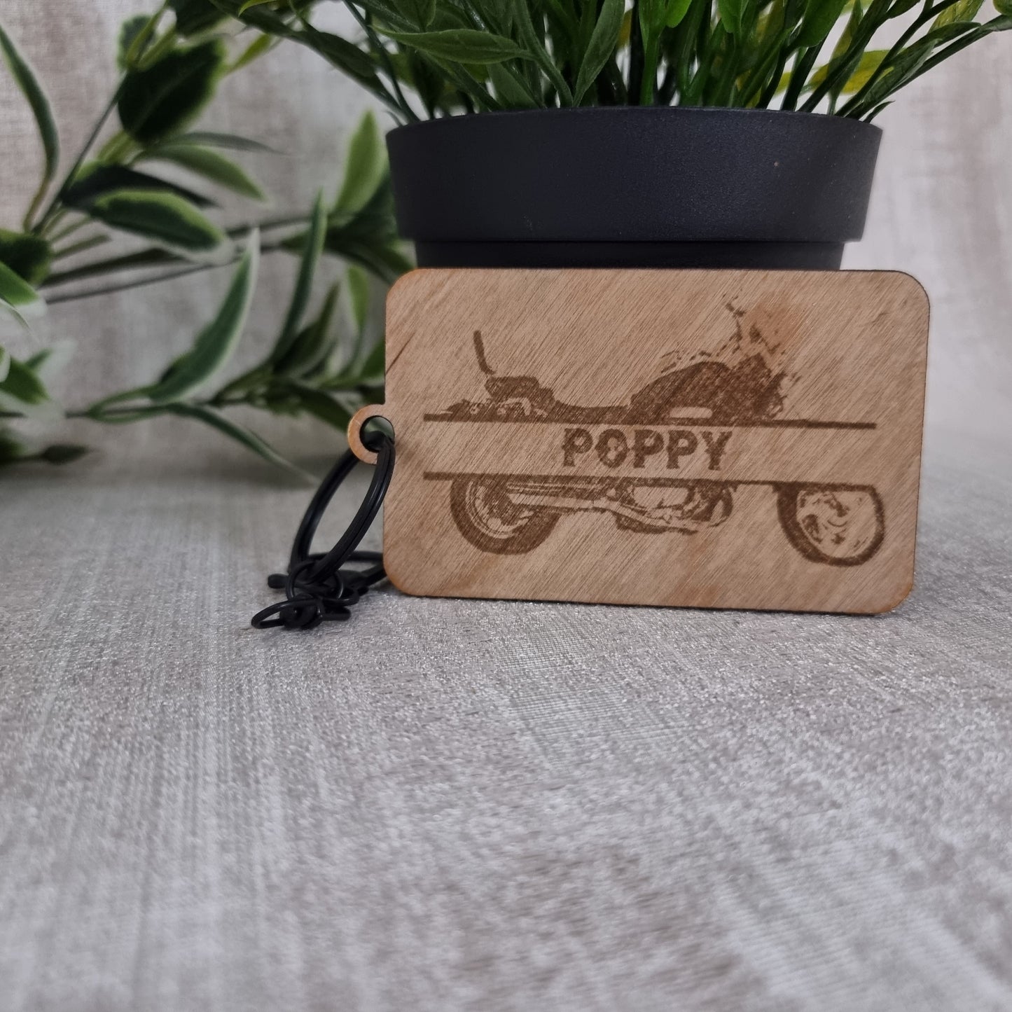 Wooden Laser Engraved motorbike keyring