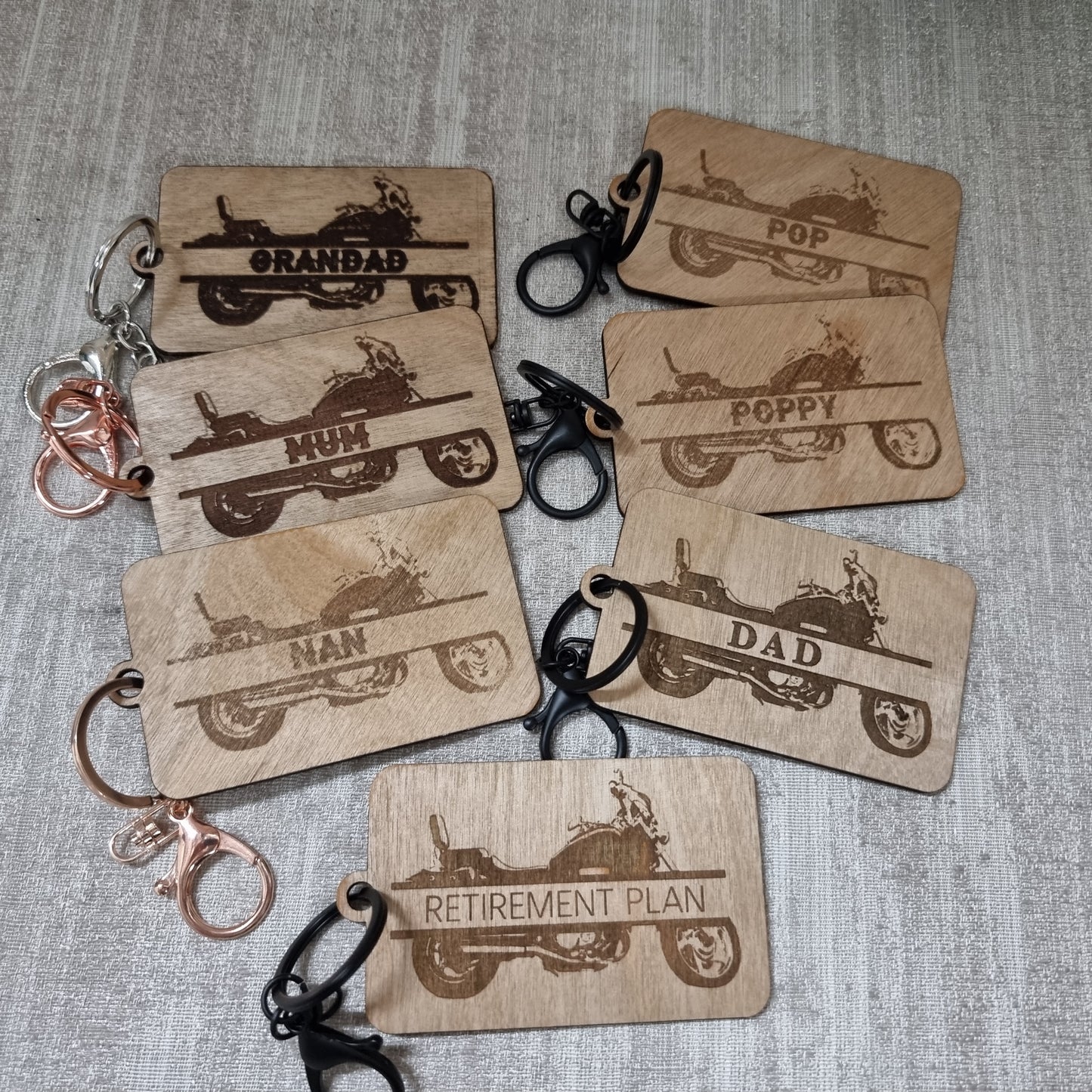 Wooden Laser Engraved motorbike keyring