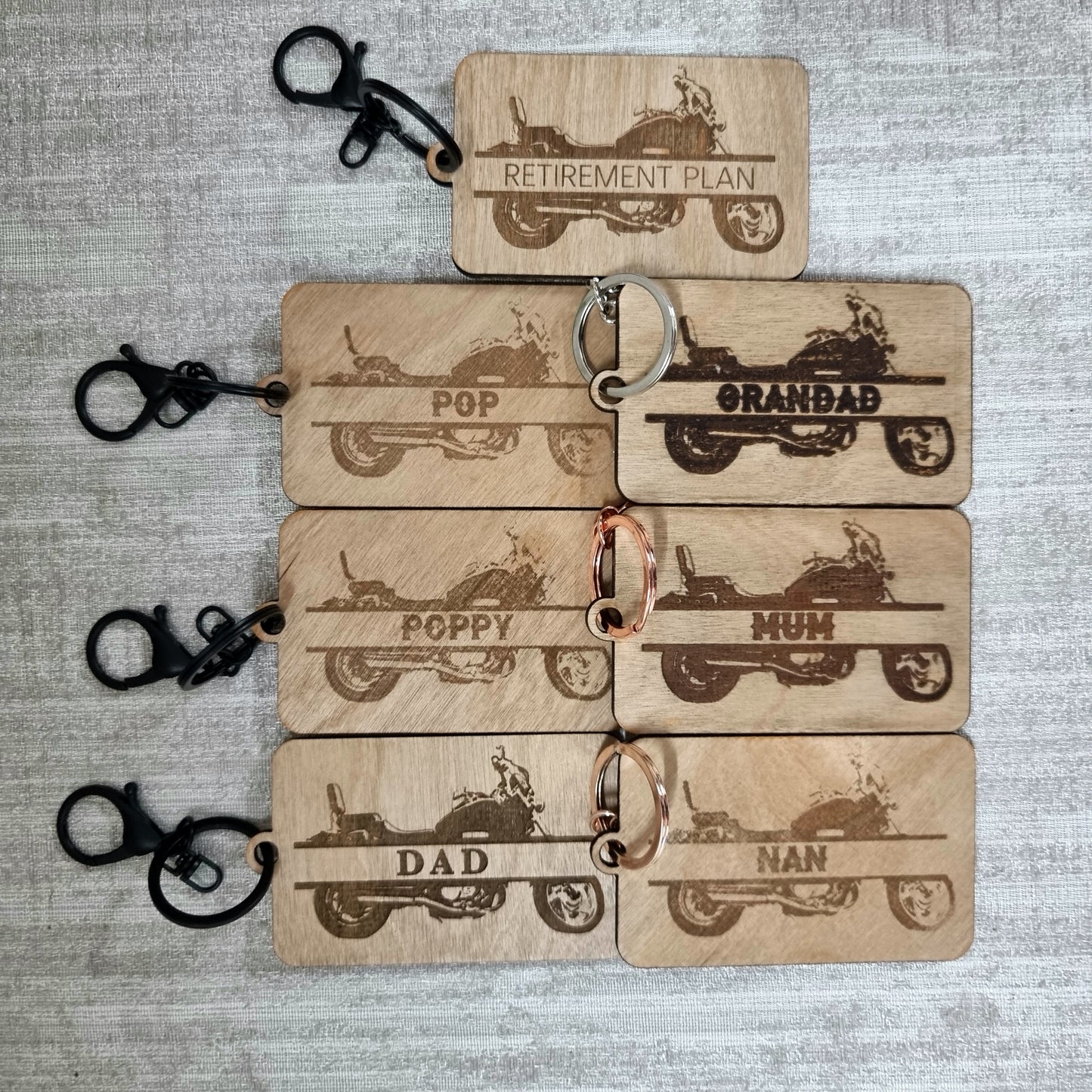 Wooden Laser Engraved motorbike keyring