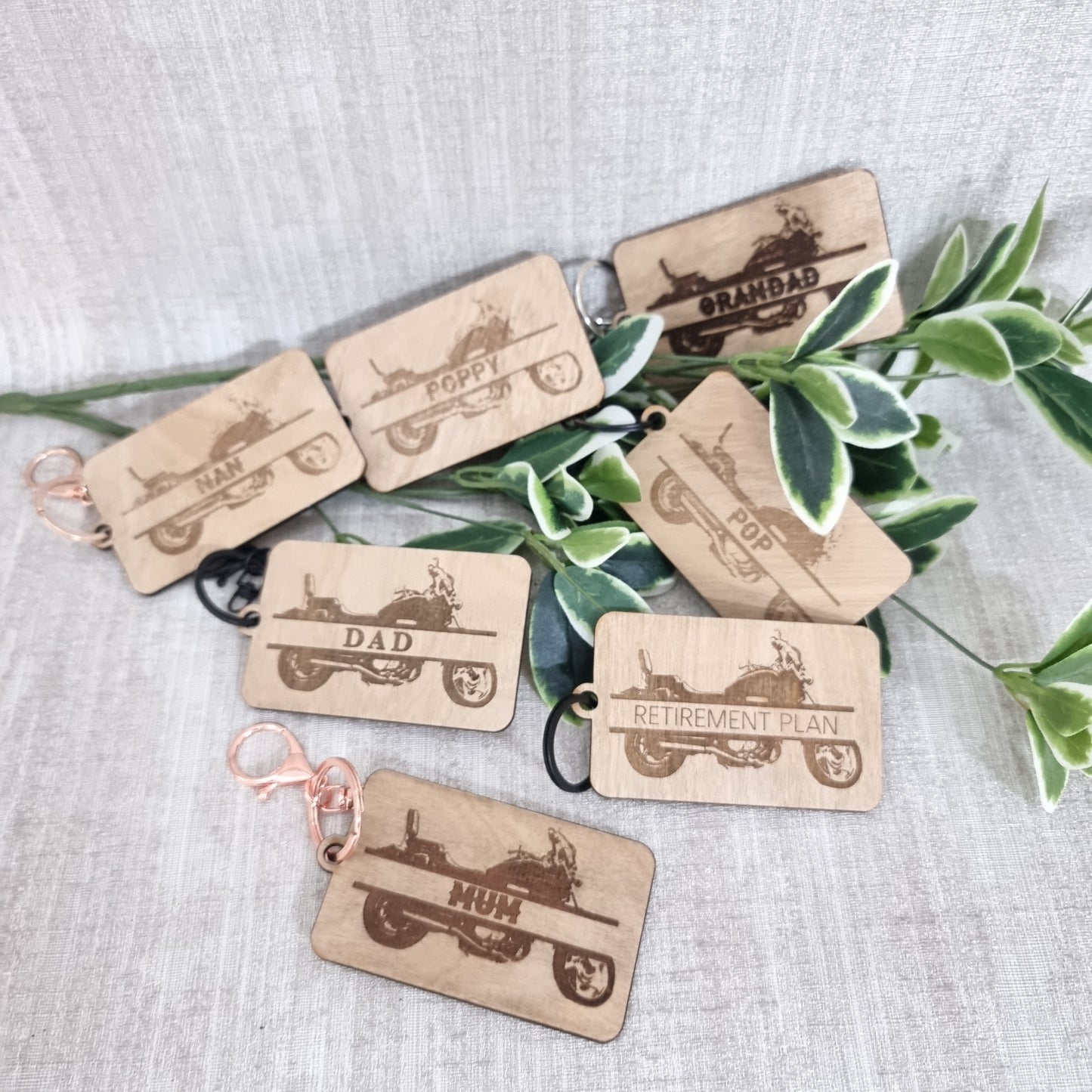 Wooden Laser Engraved motorbike keyring