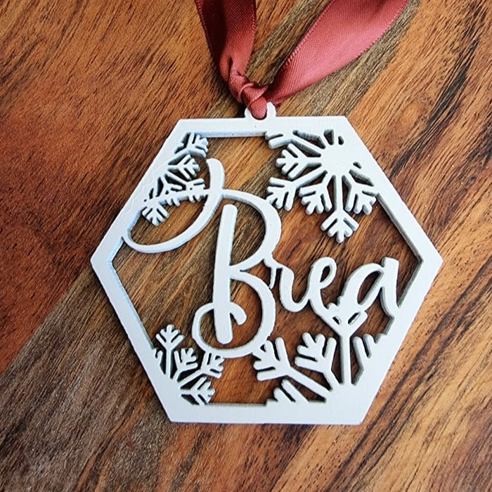 Unique Wooden Snowflake Personalised/ Custom Name Christmas Tree Ornaments - Design Hut