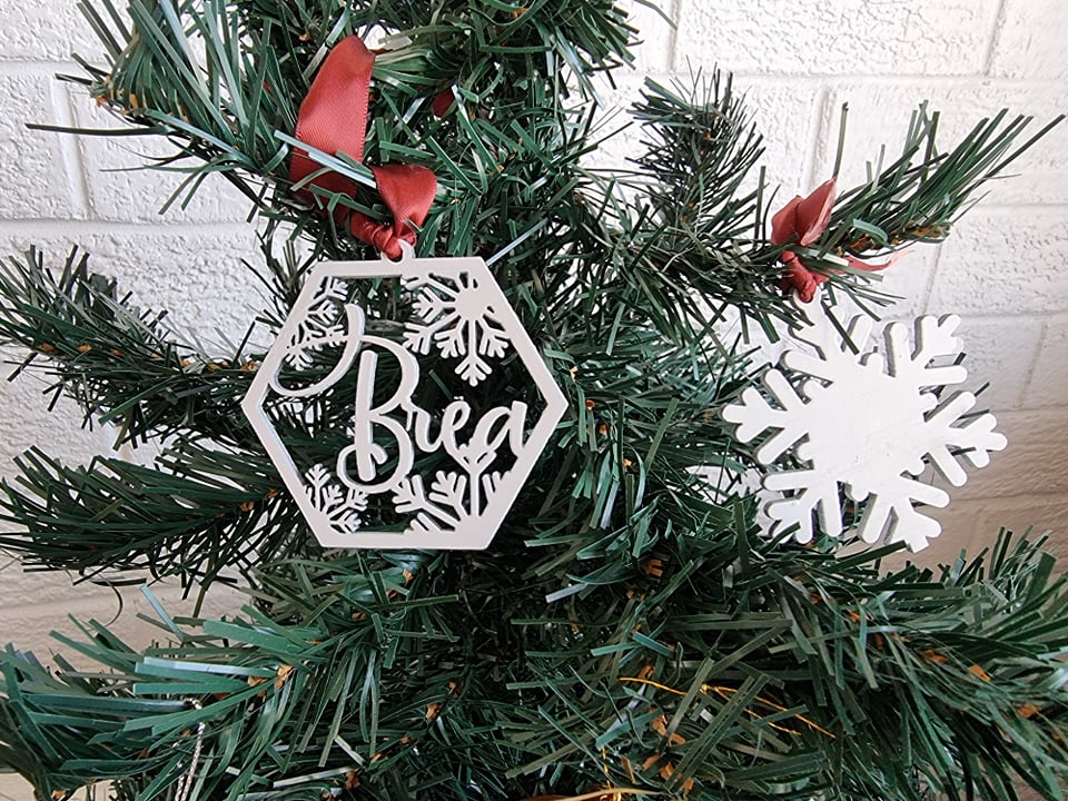 Unique Wooden Snowflake Personalised/ Custom Name Christmas Tree Ornaments - Design Hut