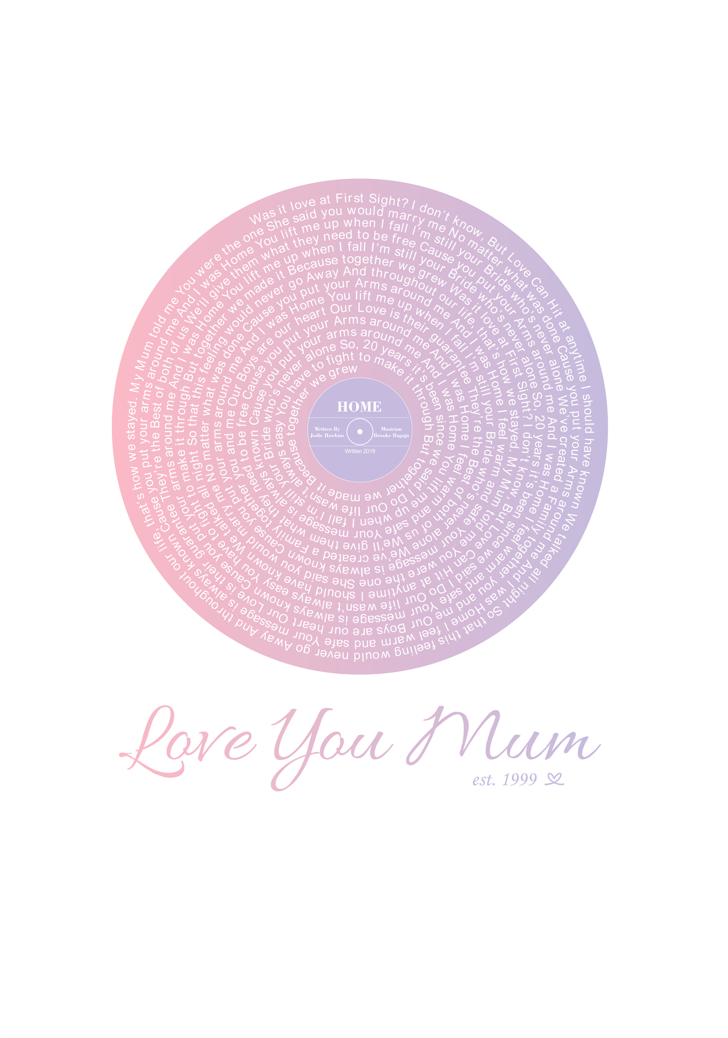 Spiral Song Lyrics Custom Print Retro Record Poster - Design Hut -PICK UP ONLY!!