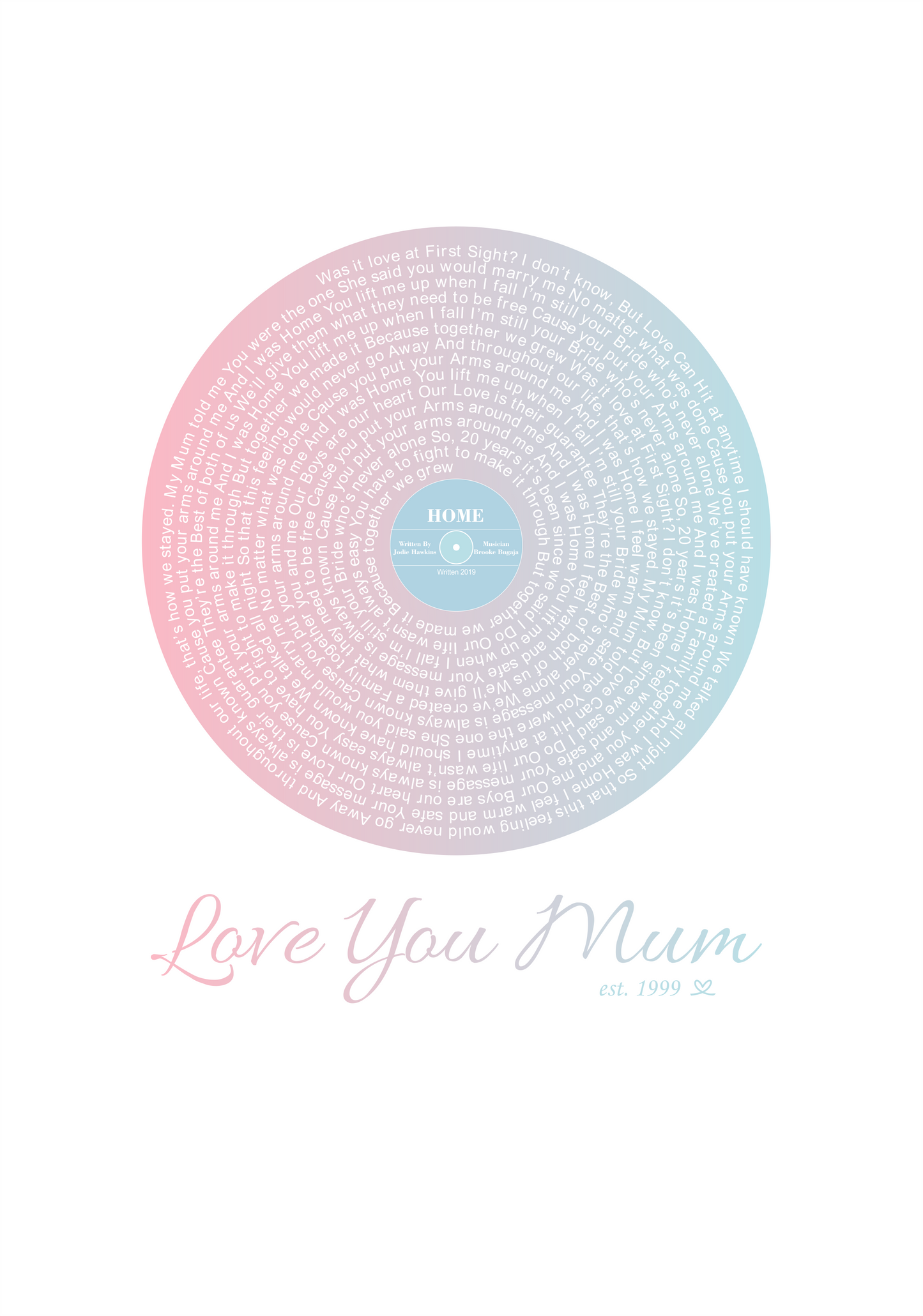Spiral Song Lyrics Custom Print Retro Record Poster - Design Hut -PICK UP ONLY!!