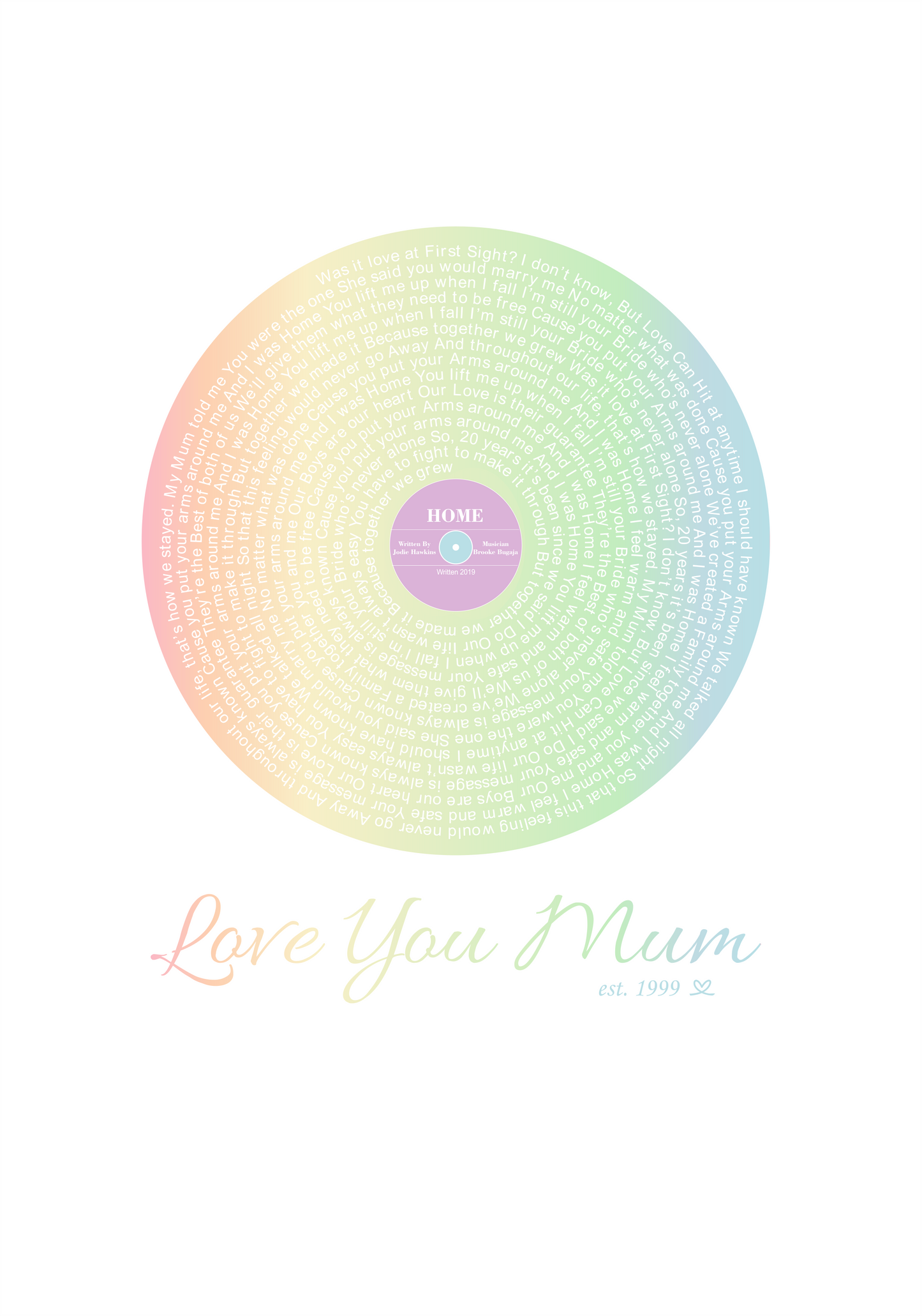 Spiral Song Lyrics Custom Print Retro Record Poster - Design Hut -PICK UP ONLY!!