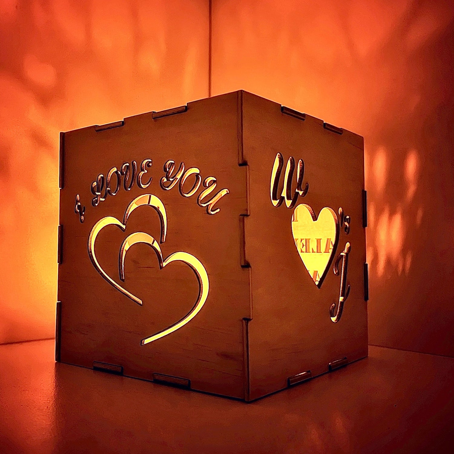 Personilsed Love Heart Wooden Light Box - Design Hut Mandurah