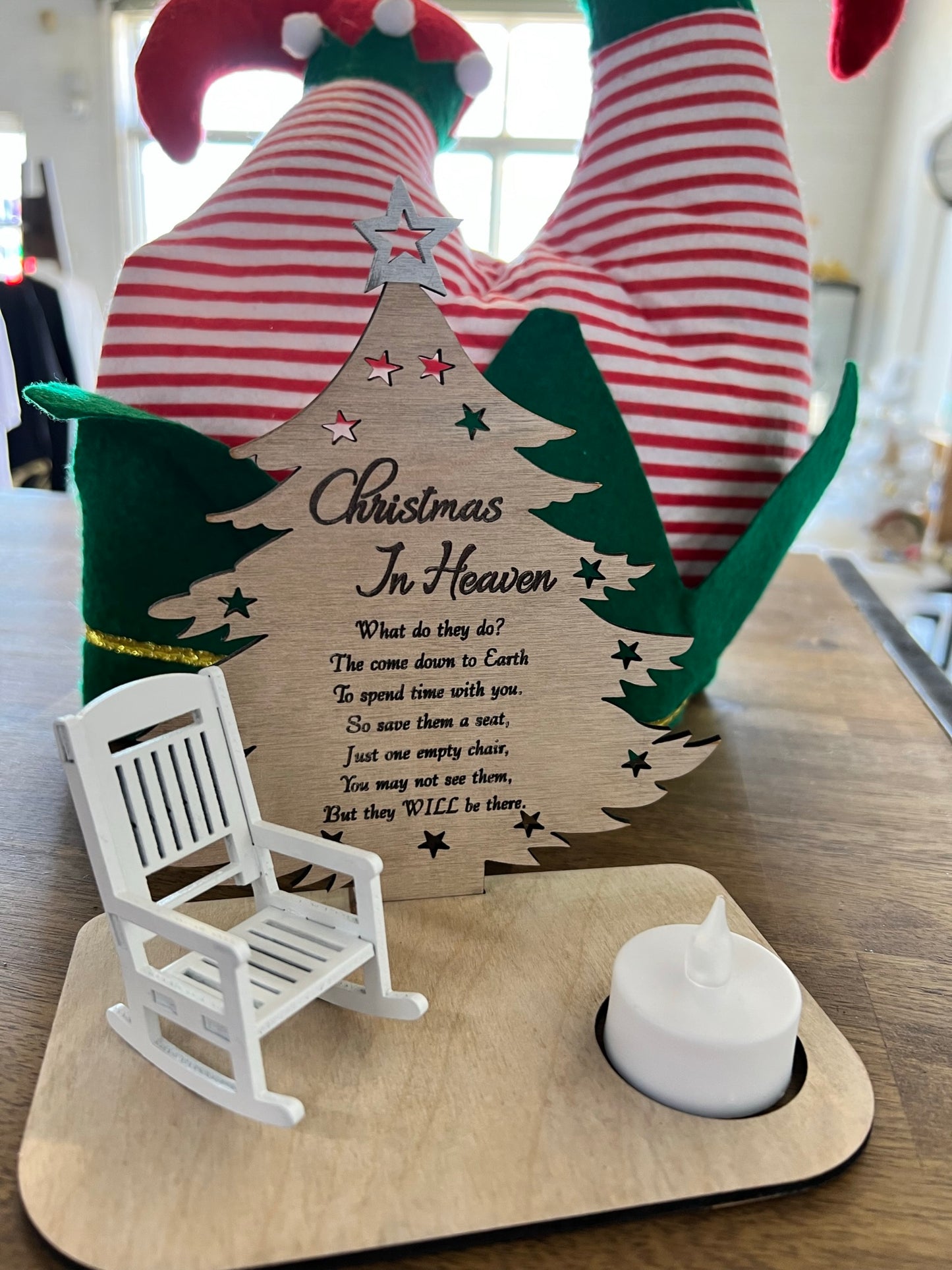 Christmas in Heaven Memorial Tree with wooden Rocking chair and Candle