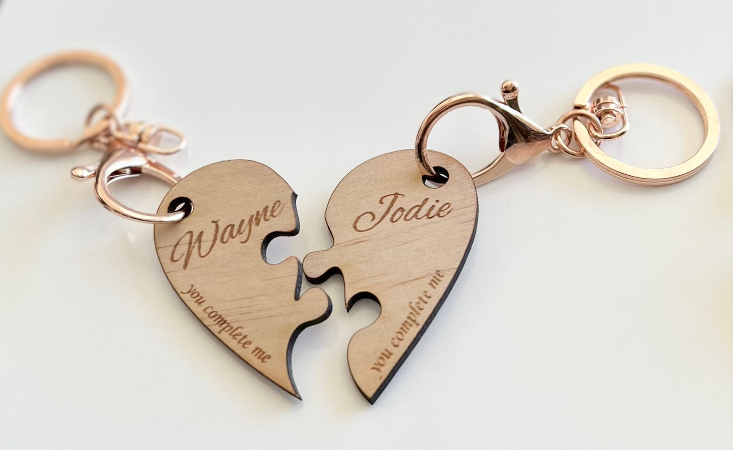 Personalised Wooden Laser engraved Love Heart Jigsaw Pieces for 2 keyrings - Design Hut Mandurah