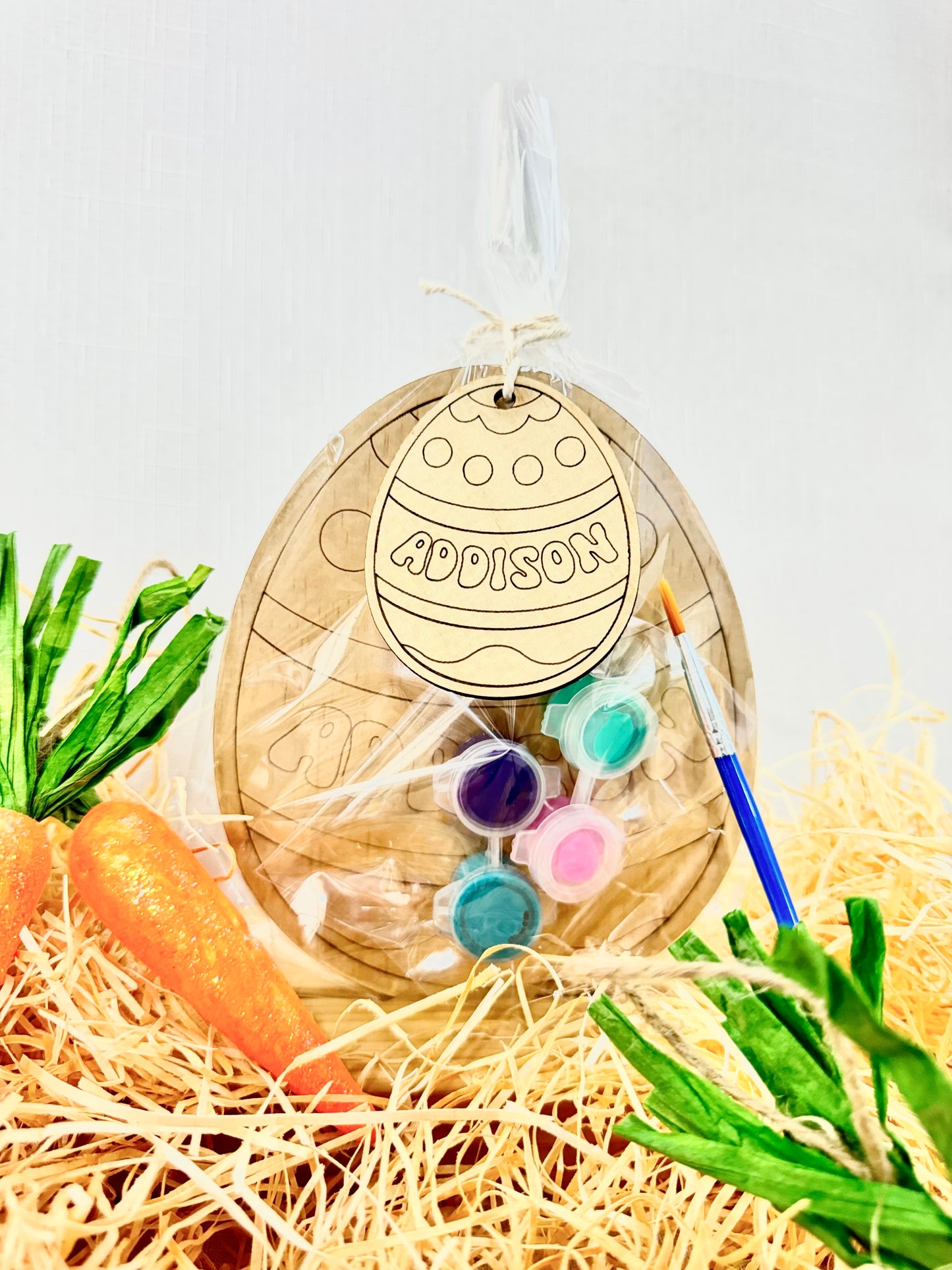 Personalised Wooden Easter Egg DIY Paint Kit with Engraved Name and Free Name Tag | Design Hut