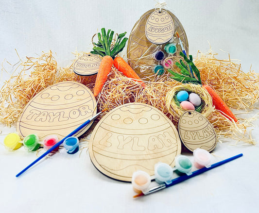 Personalised Wooden Easter Egg DIY Paint Kit with Engraved Name and Free Name Tag | Design Hut