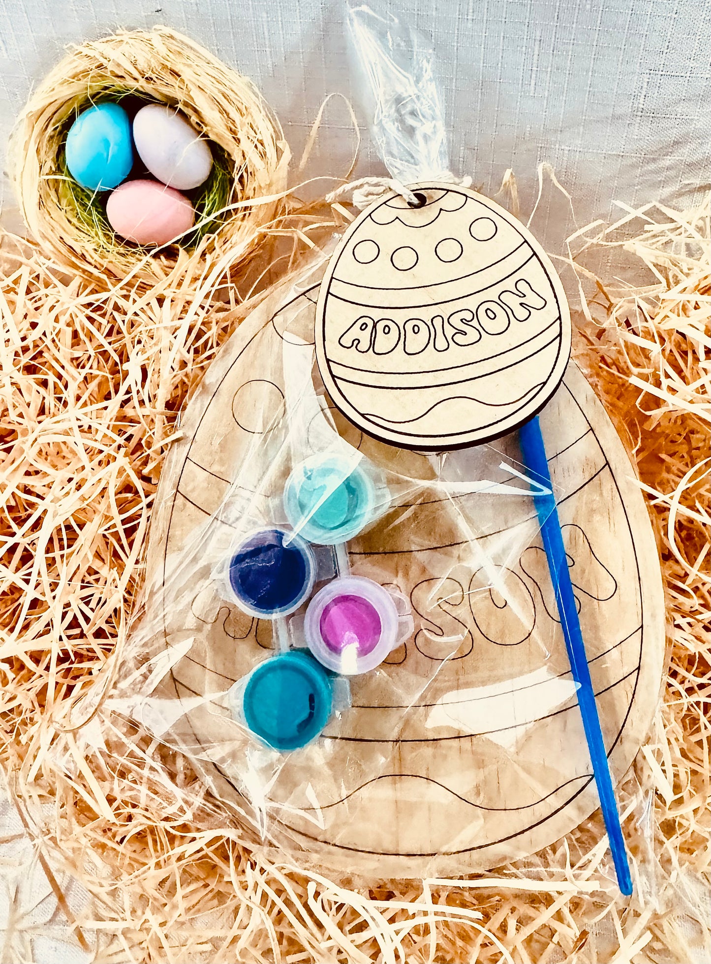 Personalised Wooden Easter Egg DIY Paint Kit with Engraved Name and Free Name Tag | Design Hut