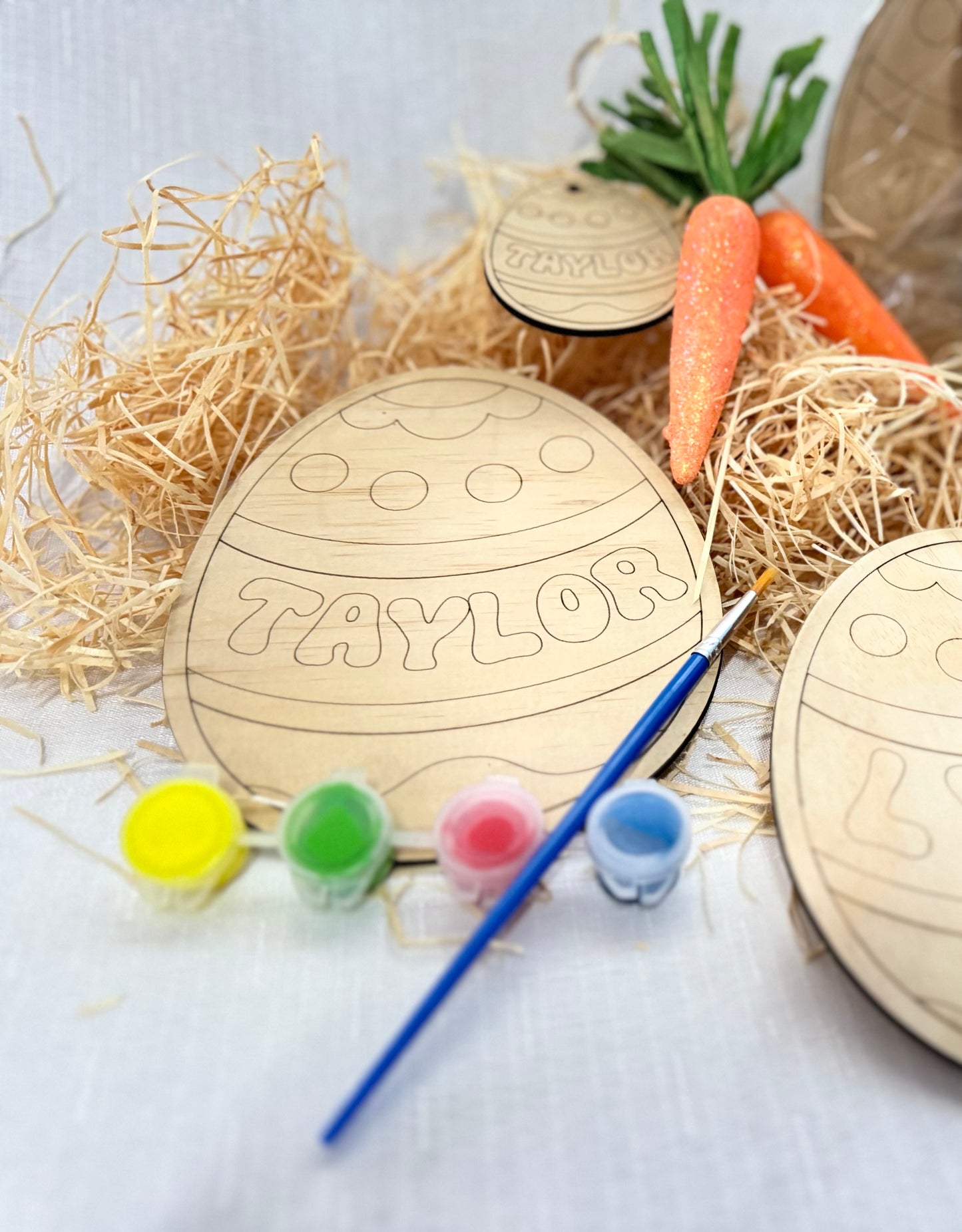 Personalised Wooden Easter Egg DIY Paint Kit with Engraved Name and Free Name Tag | Design Hut