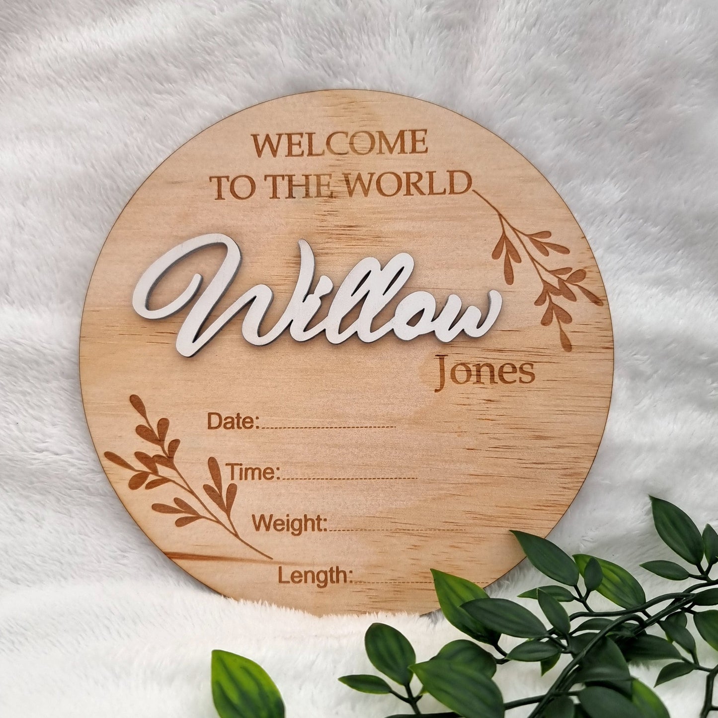 "Welcome to The World" Personalised Baby Announcement Plaque - Design Hut Mandurah