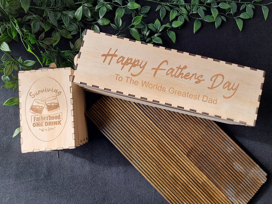 Fathers Day Engraved Wooden Bourbon Box Holder Opening Mechanism