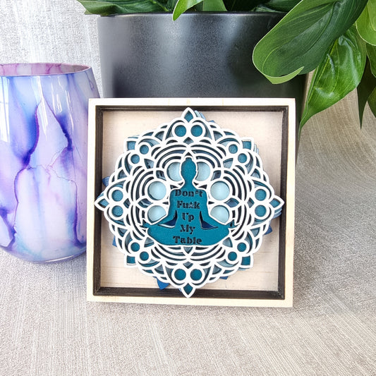 Boho Mandala patterned Wooden Coaster Set
