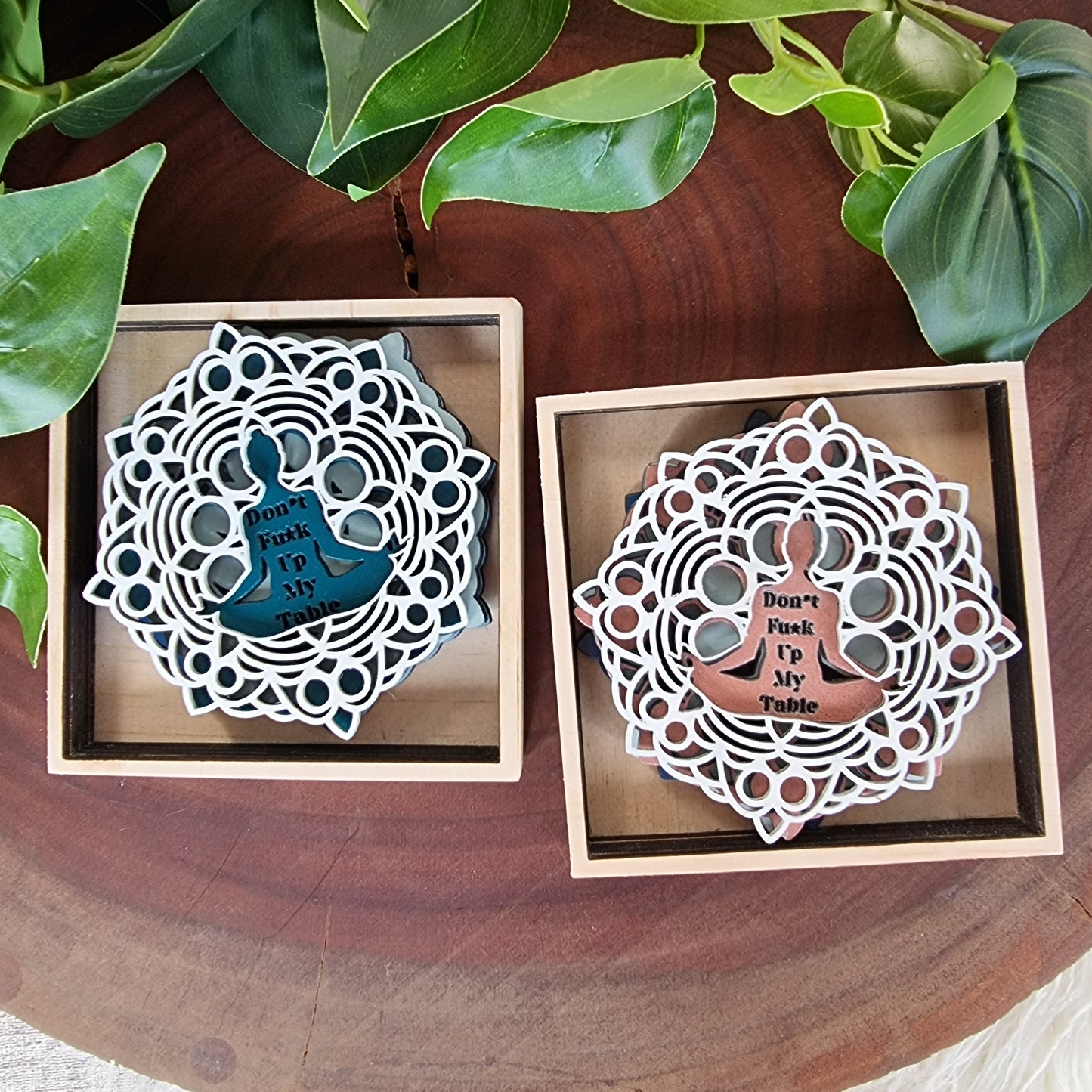 Boho Mandala patterned Wooden Coaster Set