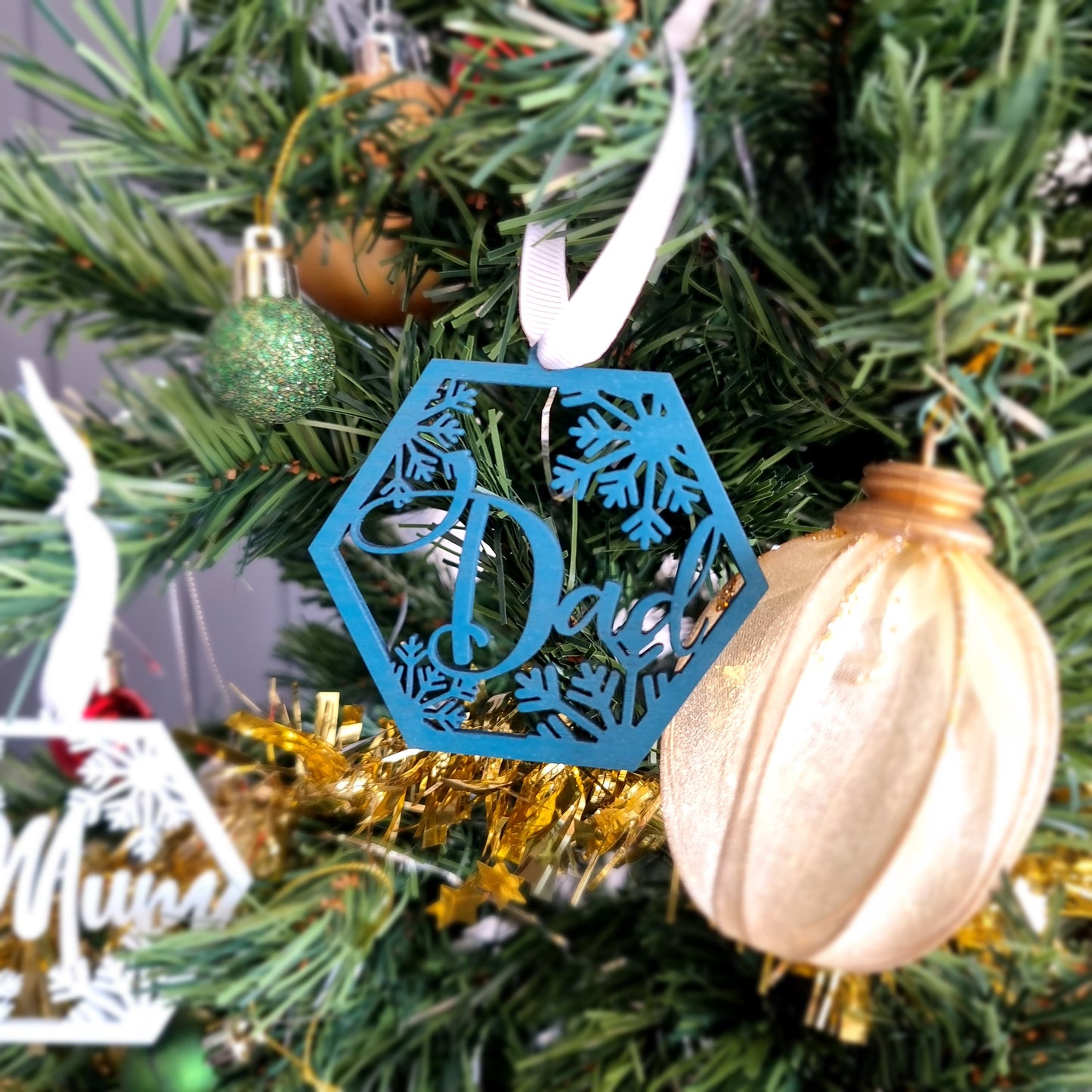 Unique Wooden Snowflake Personalised/ Custom Name Christmas Tree Ornaments - Design Hut