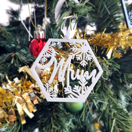 Unique Wooden Snowflake Personalised/ Custom Name Christmas Tree Ornaments - Design Hut