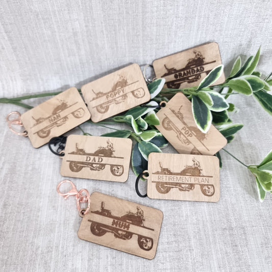 Wooden Laser Engraved motorbike keyring