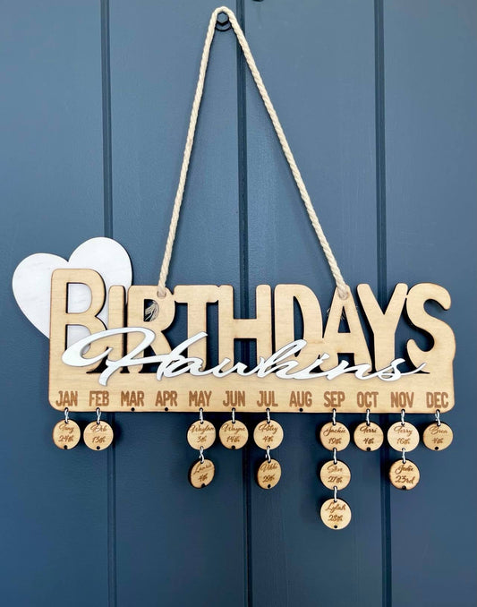 Wood Birthday & Surname Calendar - Design Hut