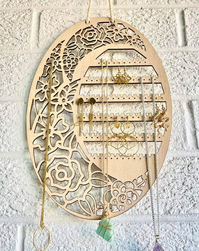 Boho Floral Moon Hanging Jewellery Holder - Design Hut