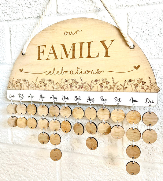 Wooden Floral "Our Family Celebrations" Calendar - Design Hut