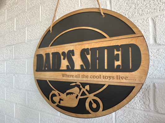 Oval Shape - Dad's Shed Wooden Sign - Where all the cool toys live..